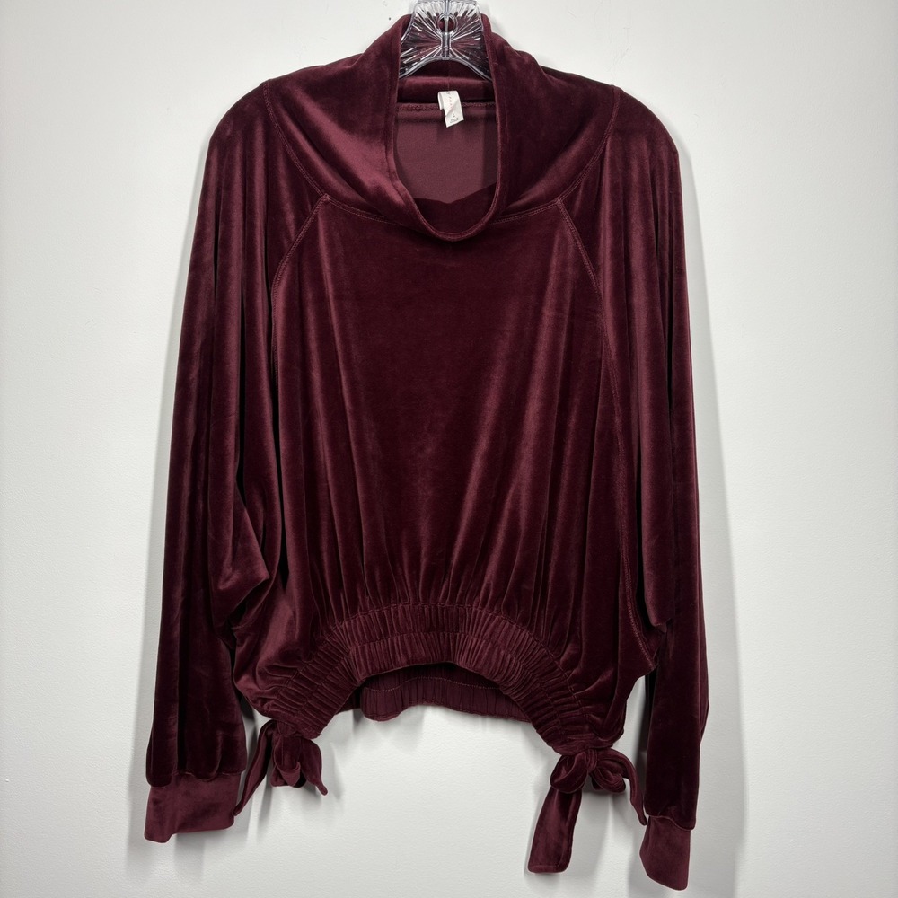 Daily Practice Women Velour Pullover Sweatshirt Size M Side Tie Burgundy Cozy